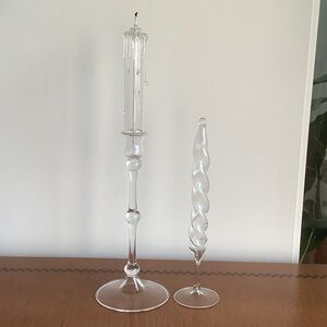 Two Vintage Art Glass Oil Light Holders
